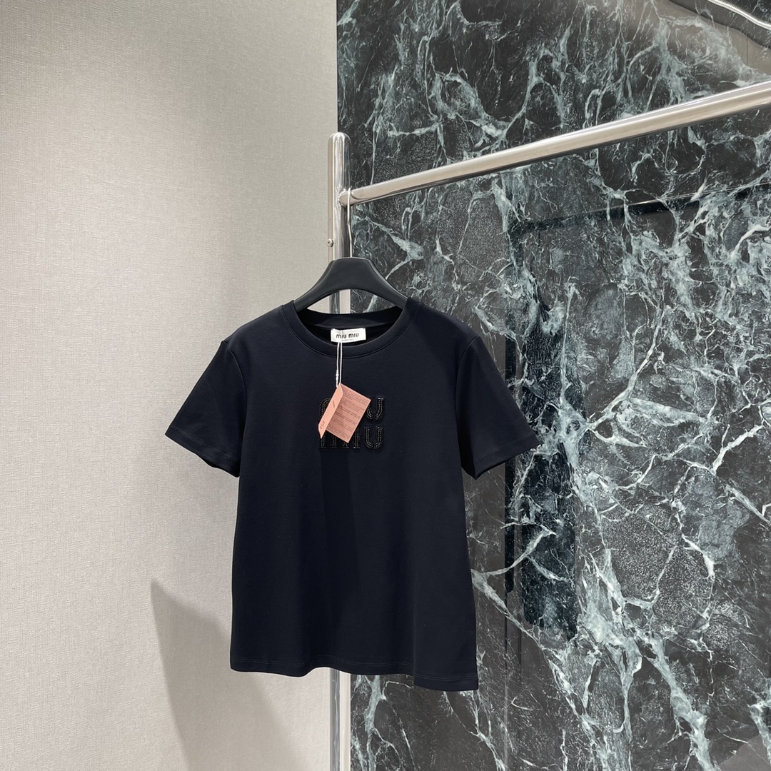 Miu Embellished Short Sleeve T-Shirt - Slim Fit, Round Neck, Summer Style 3 i1745988179 4586 1