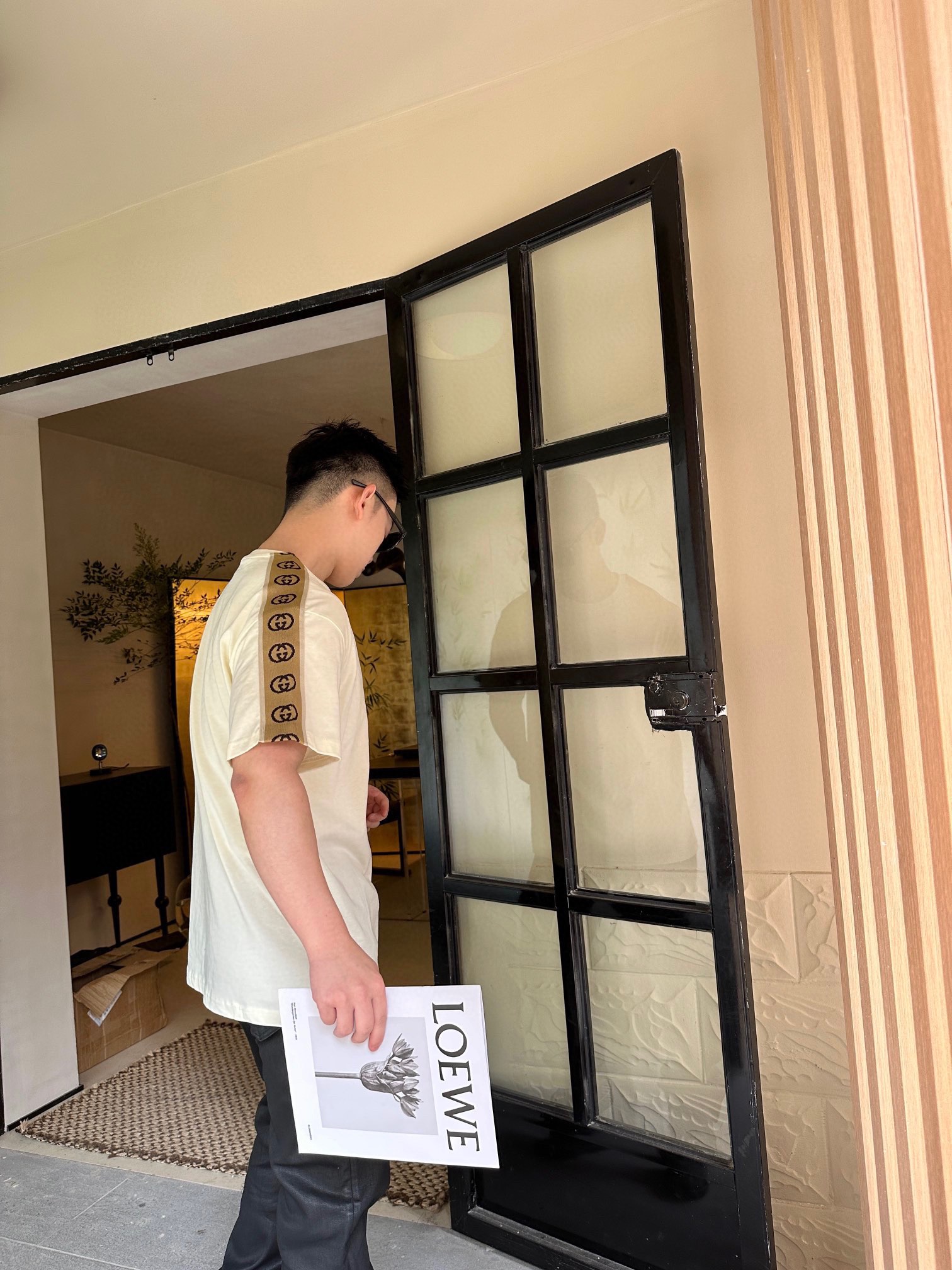 GUCCI/古驰 侧边织带圆领T恤 上身效果#