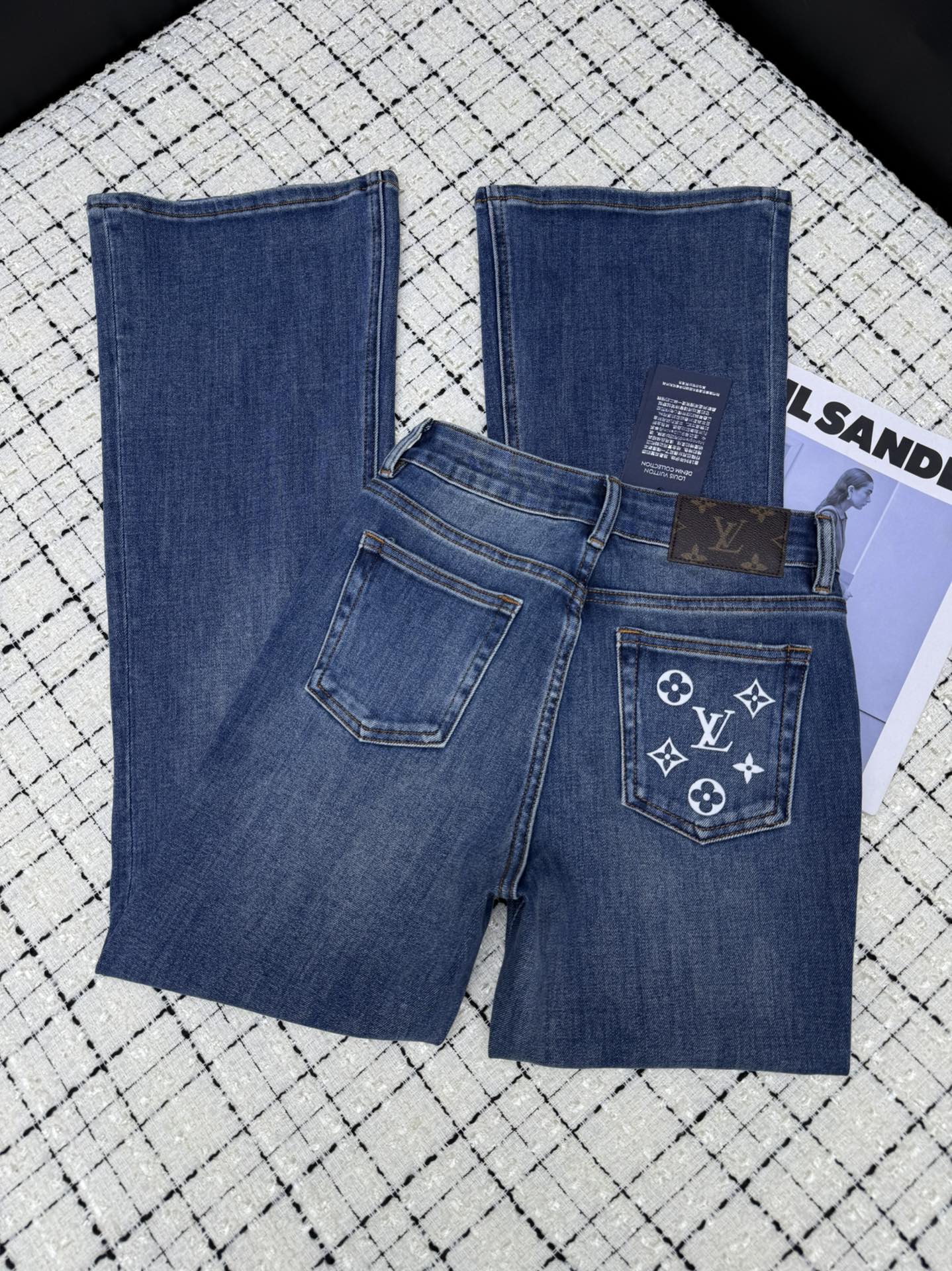 louis vuitton monogram embroidered flared jeans