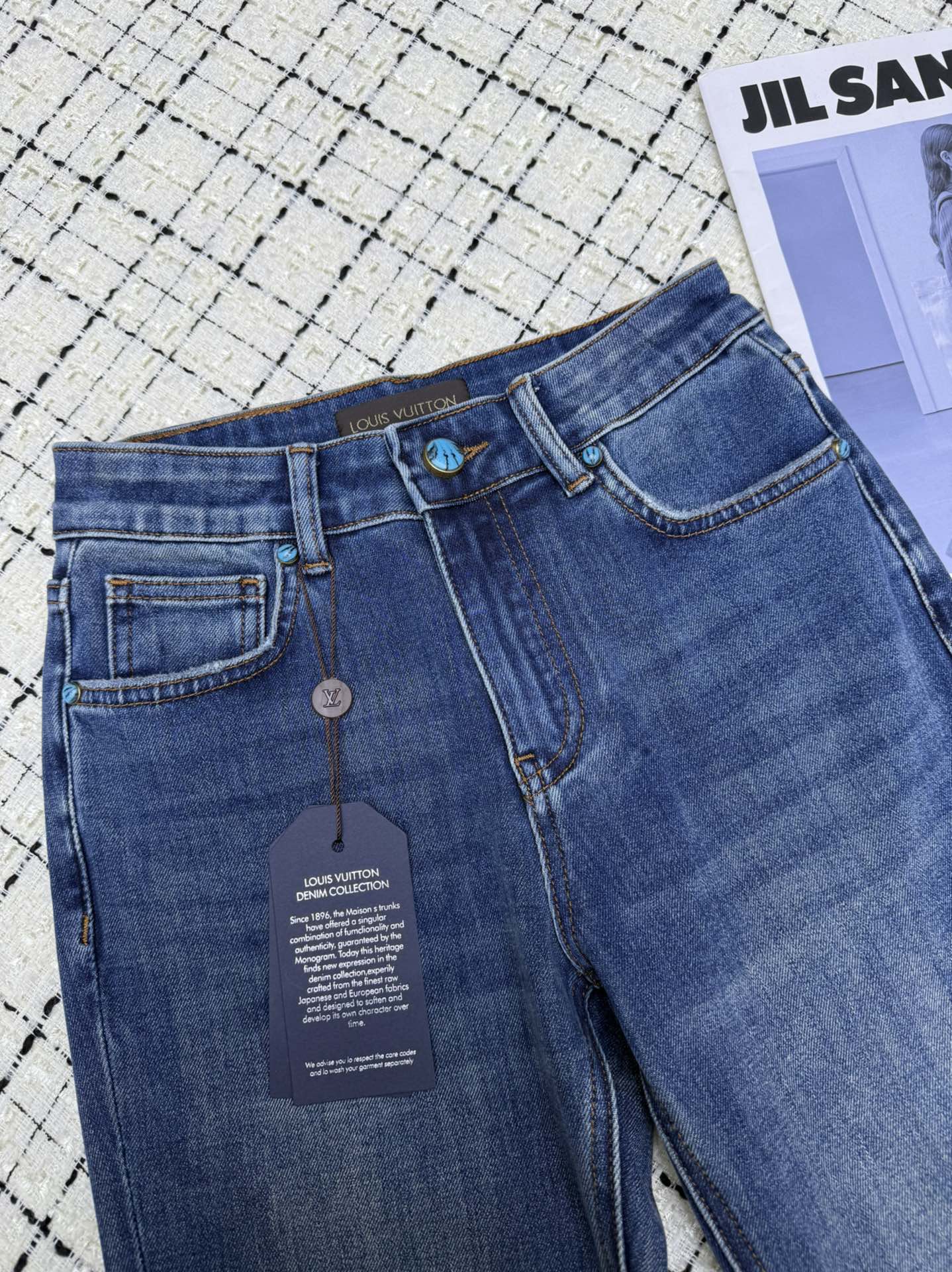 louis vuitton monogram embroidered flared jeans