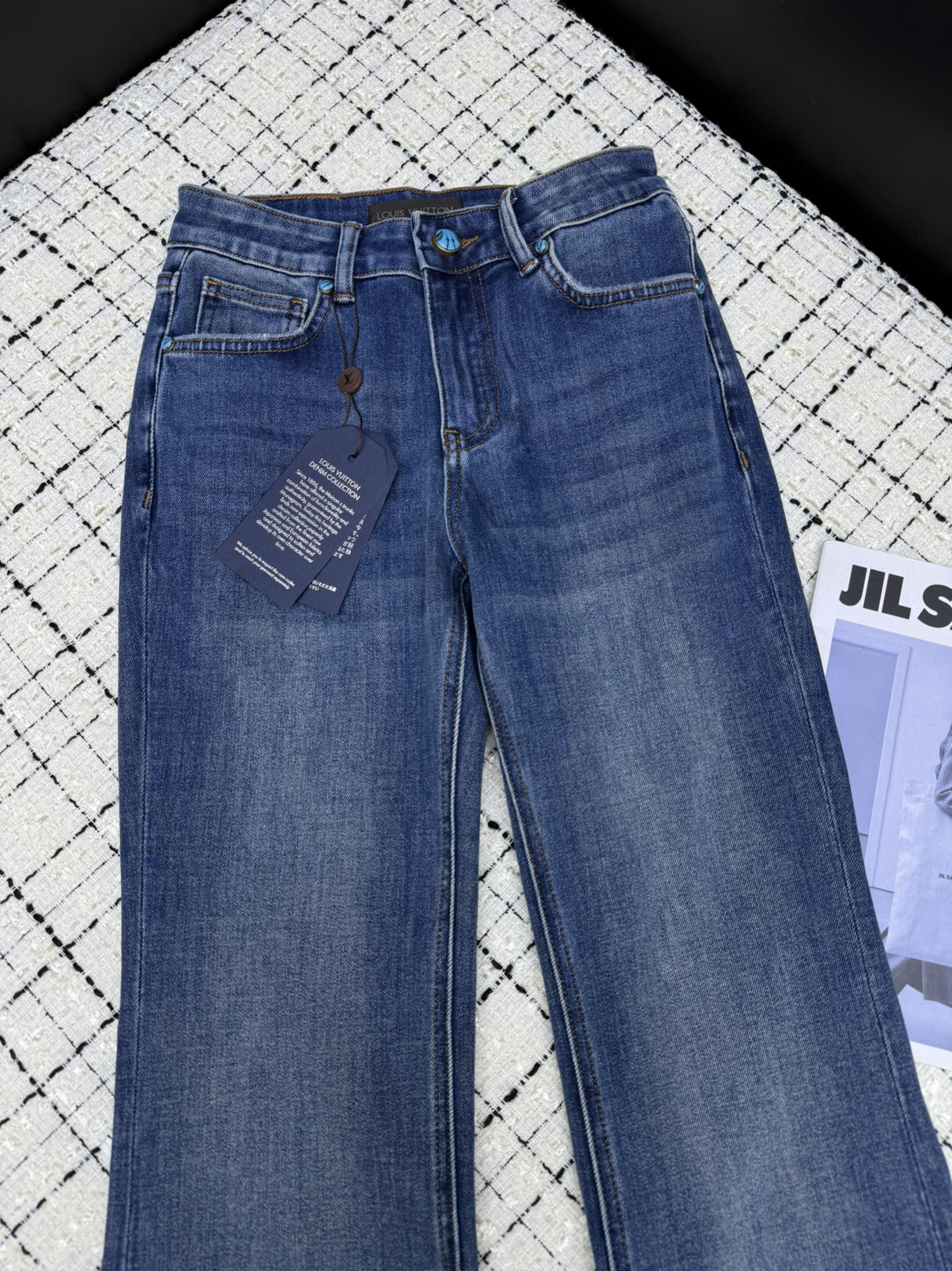 louis vuitton monogram embroidered flared jeans