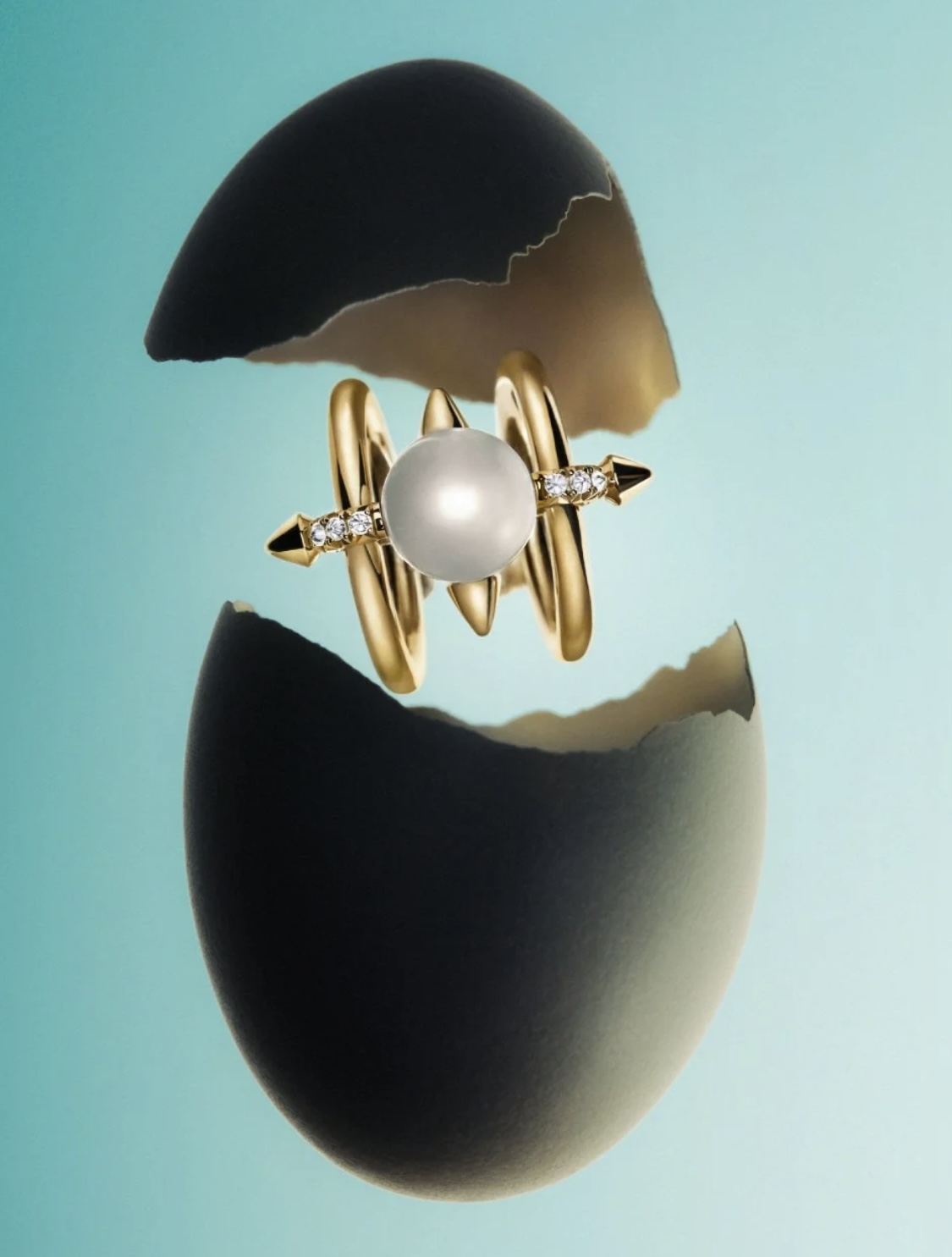 Tiffany & Co. TFN蒂芙妮Tiffany欧美 轻奢镶钻箭头十字架珍珠戒指 黄铜材料 黄金色 重约5.2g