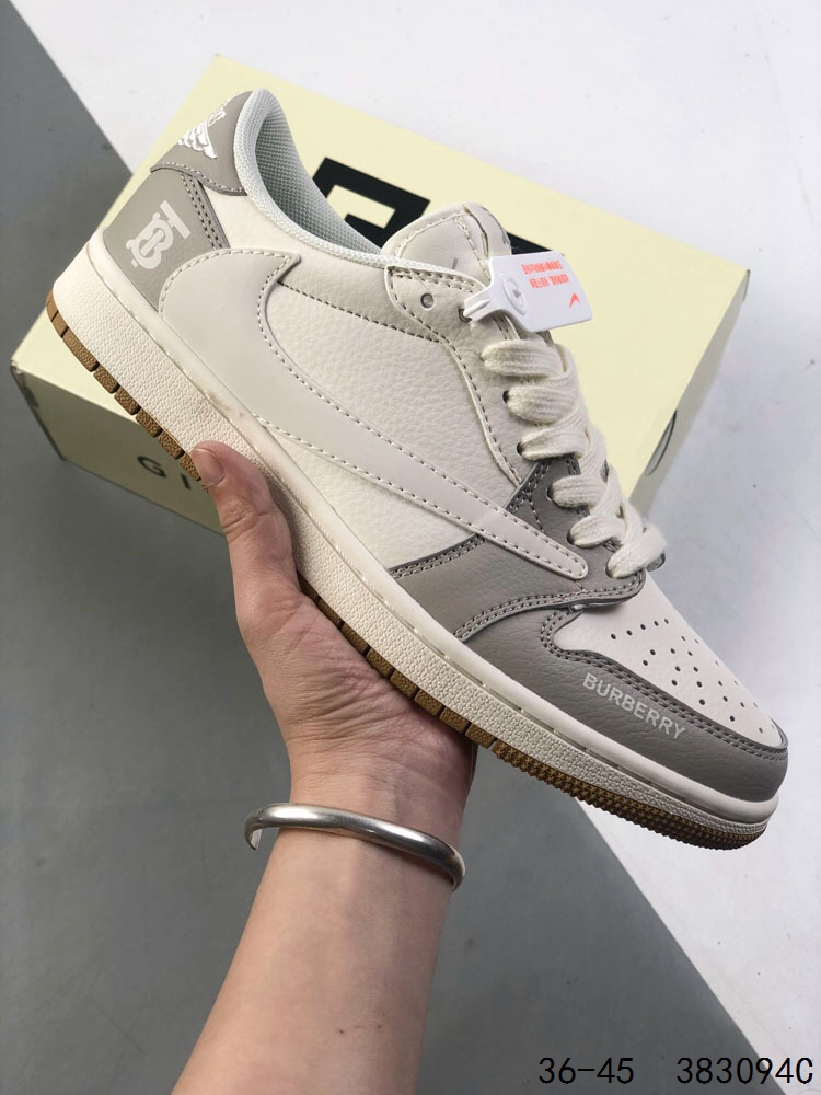 Burberry Air Jordan 1 Low Retro Casual Basketball Shoes - Cream/Grey 2 i1746022582 3386 0