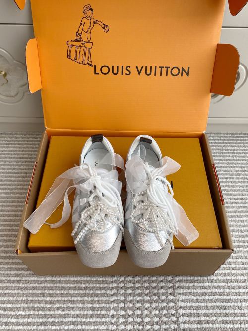 Louis Vuitton Sneakerina Ballet Sneakers - Silver Leather, Pearl Lace Details