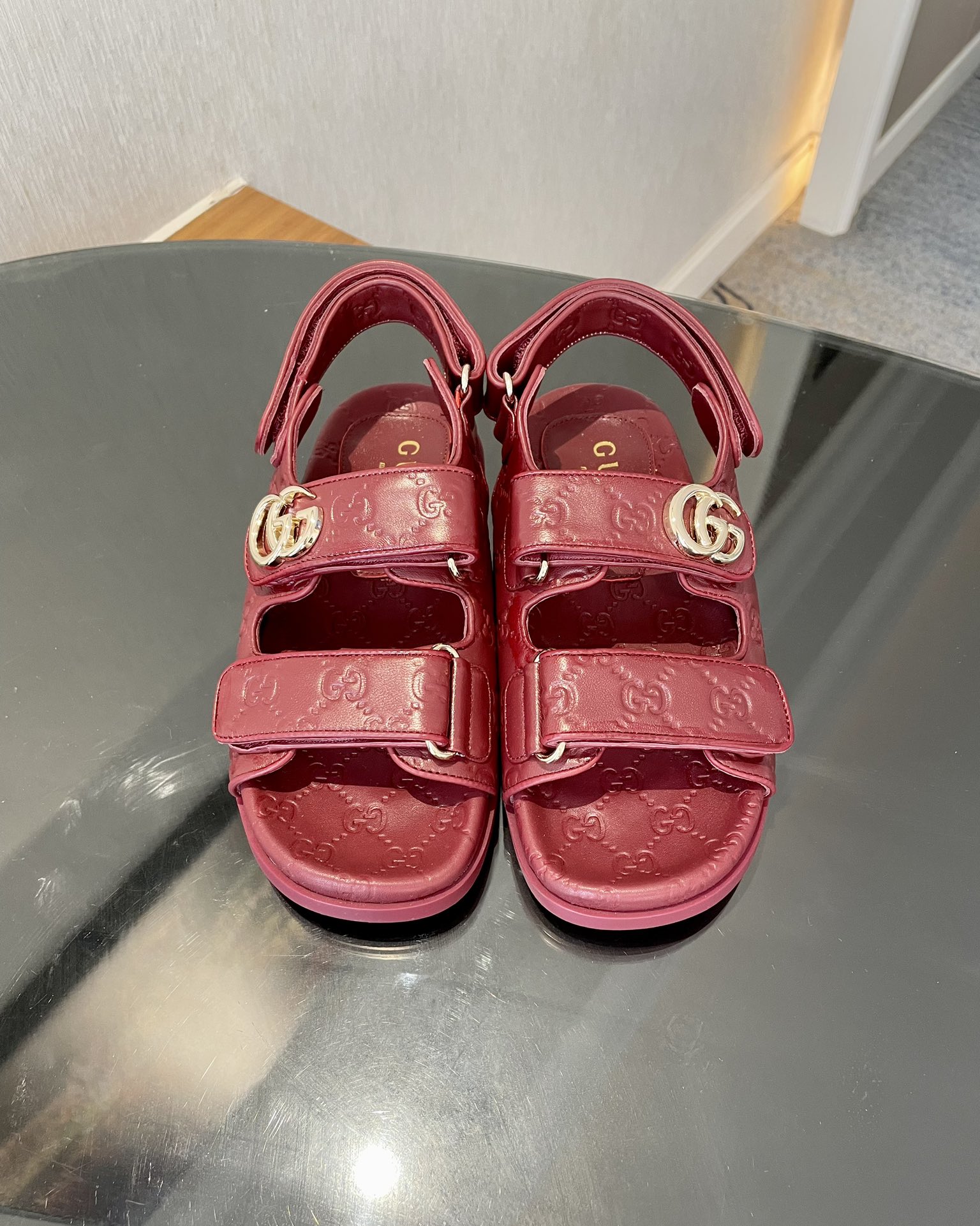 GUCCI 2024 ранняя вясна GG класічны манаграм пляжныя сандалі двойчы G металічная спражка 2.0CM тоўстая падэшва імпартная гумавая падэшва