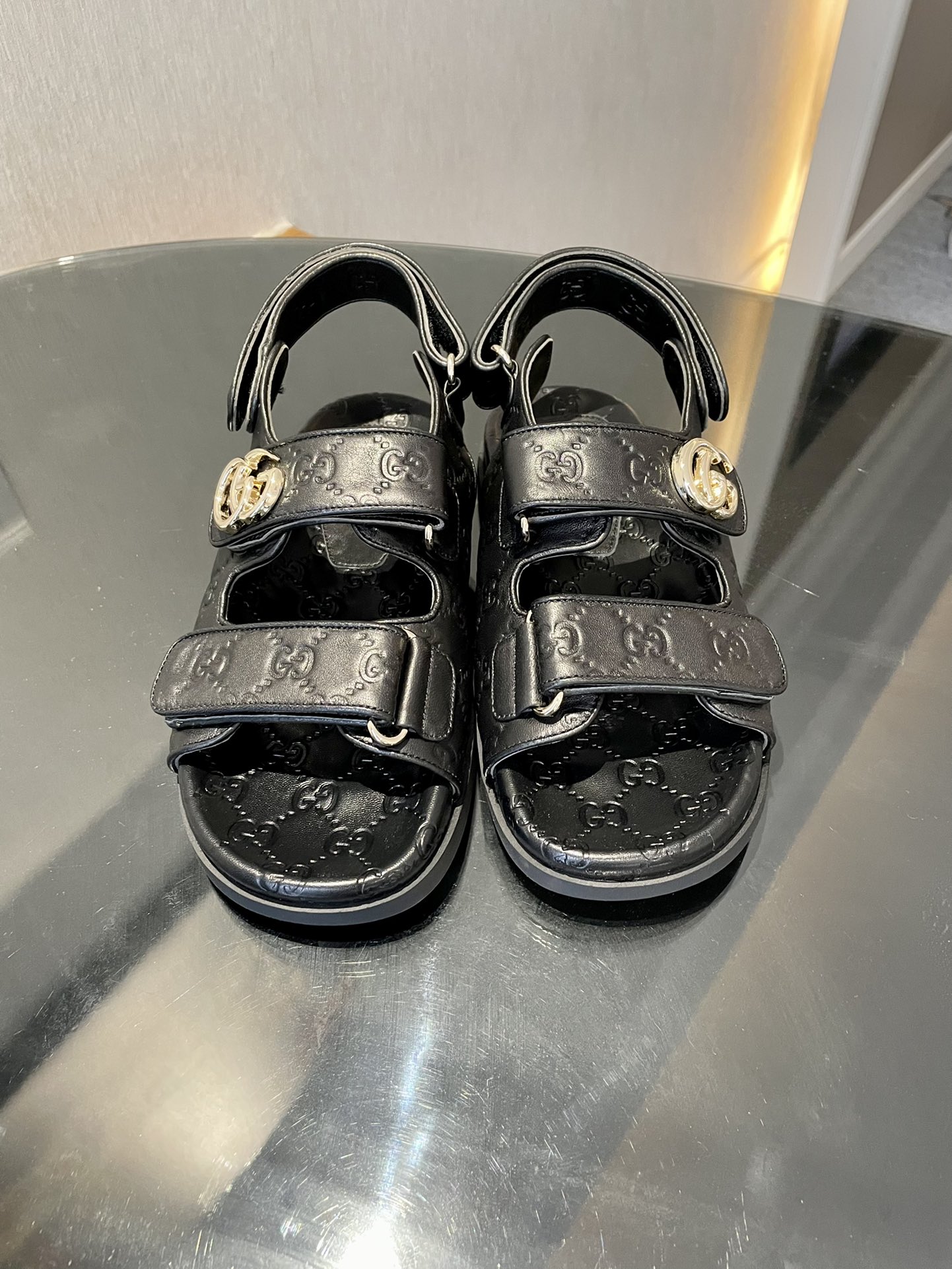 GUCCI 2024 ранняя вясна GG класічны ўзорысты пясочныя сандалі двойчы G металічная спражка 2.0CM тоўстая падэшва імпартная гумавая падэшва