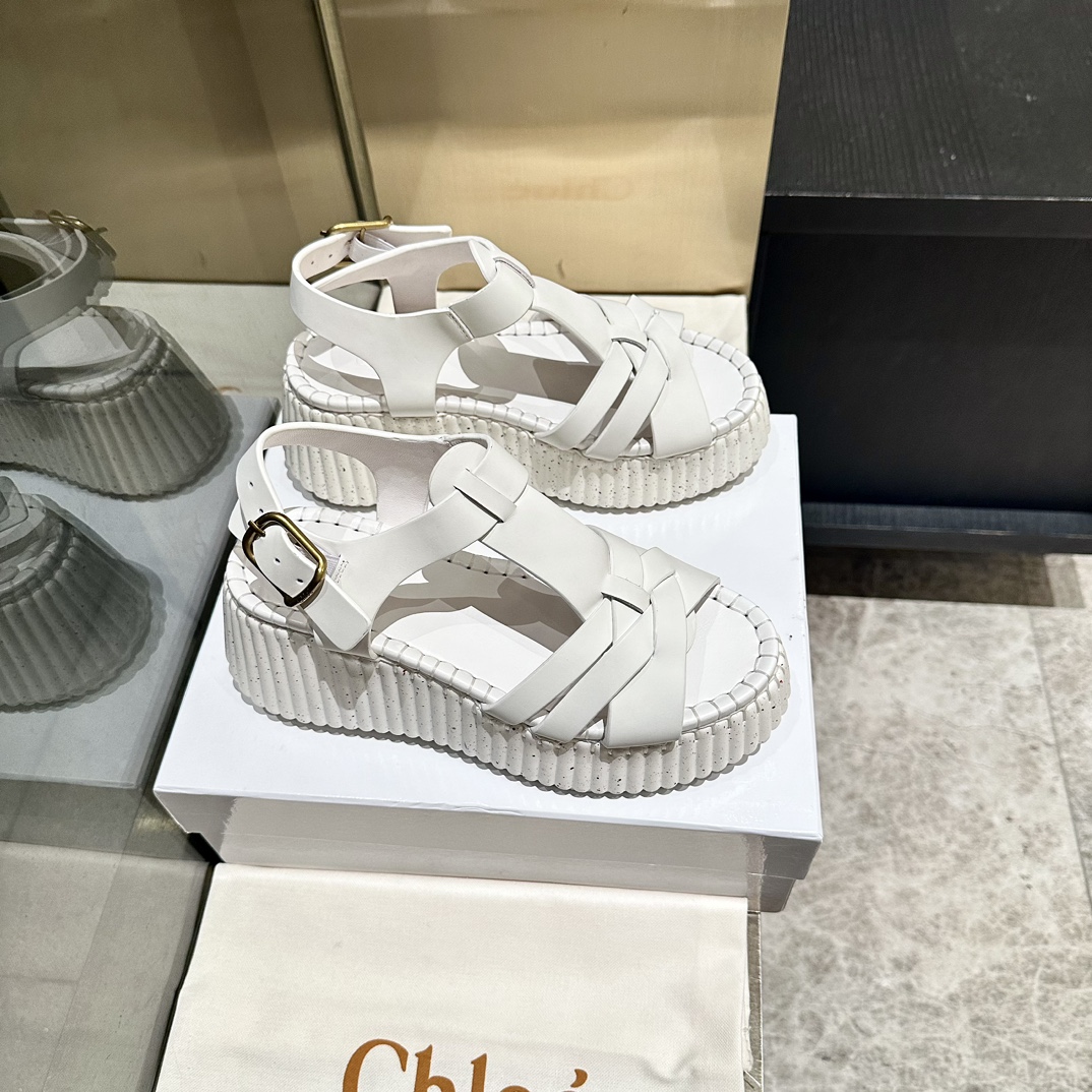 Chloé White Leather Flatform Sandals | Goodyear Welted | Sizes 35-40 4 i1746252069 9915 1