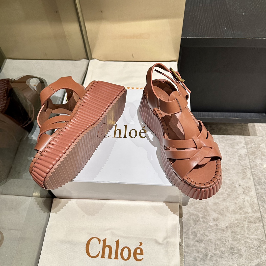 Chloé Women's Brown Leather Gladiator Platform Sandals Size 35-40 7 i1746252085 2896 5
