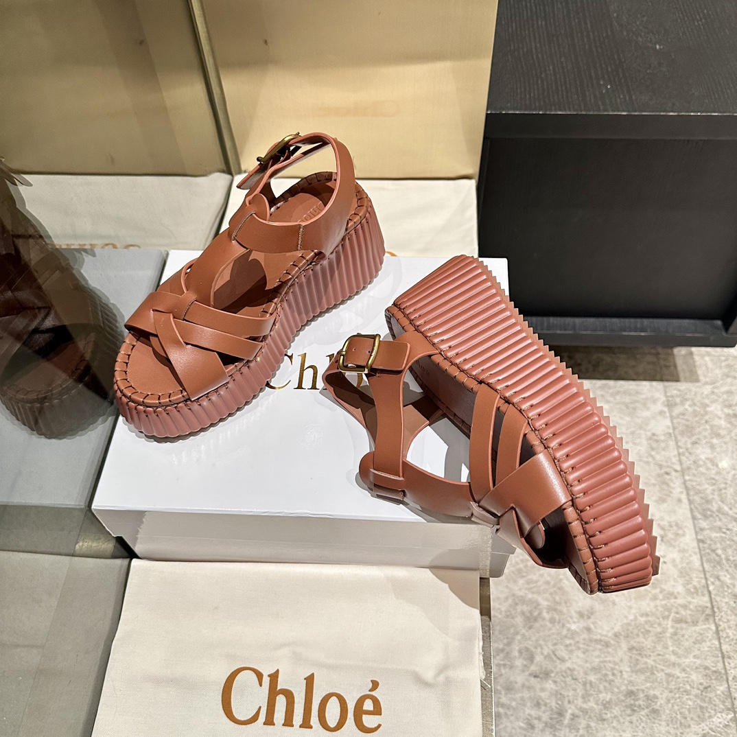 Chloé Women's Brown Leather Gladiator Platform Sandals Size 35-40 6 i1746252085 3051 4