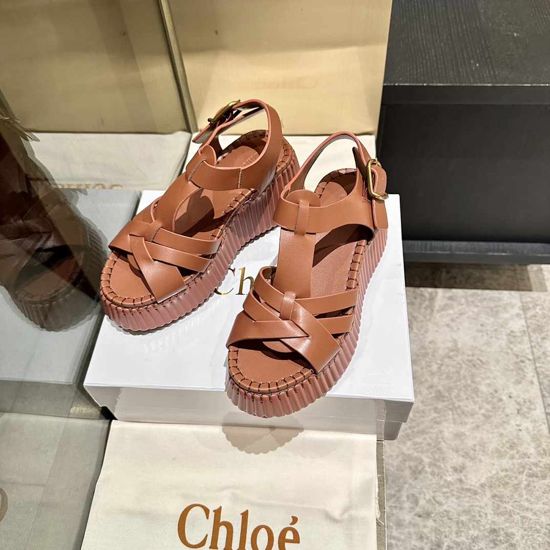 Chloé Women's Brown Leather Gladiator Platform Sandals Size 35-40 5 i1746252085 3070 3