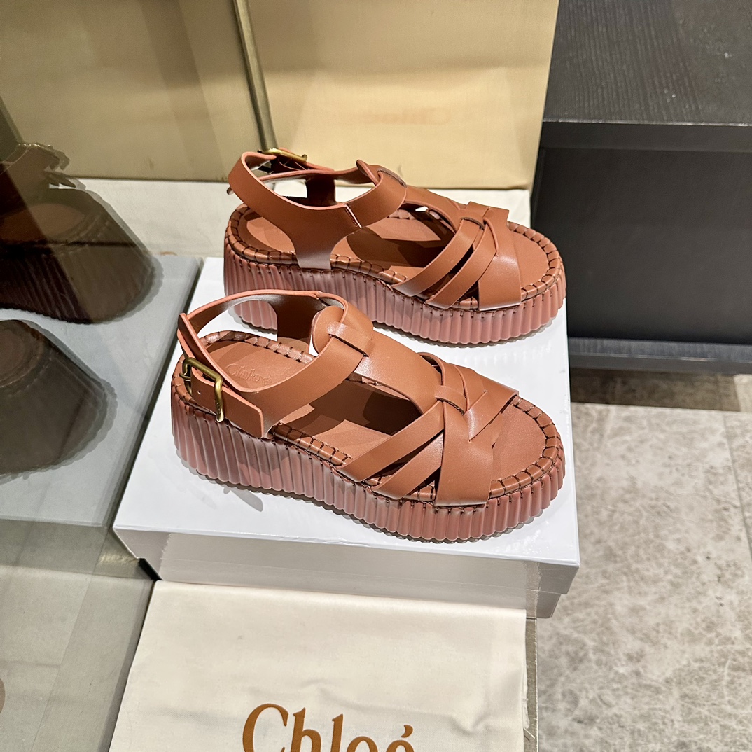 Chloé Women's Brown Leather Gladiator Platform Sandals Size 35-40 4 i1746252085 8620 1
