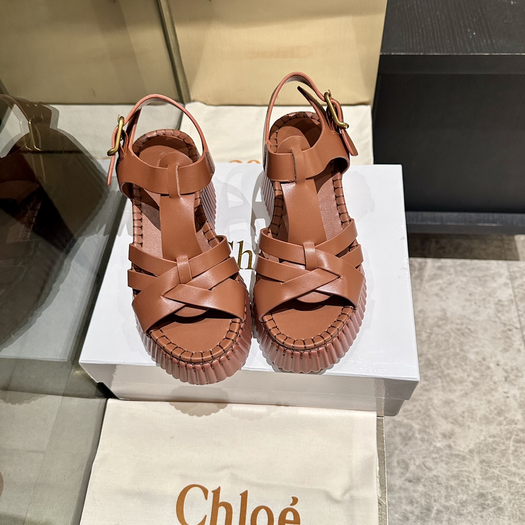 Chloé Women's Brown Leather Gladiator Platform Sandals Size 35-40 10 i1746252085 8902 8