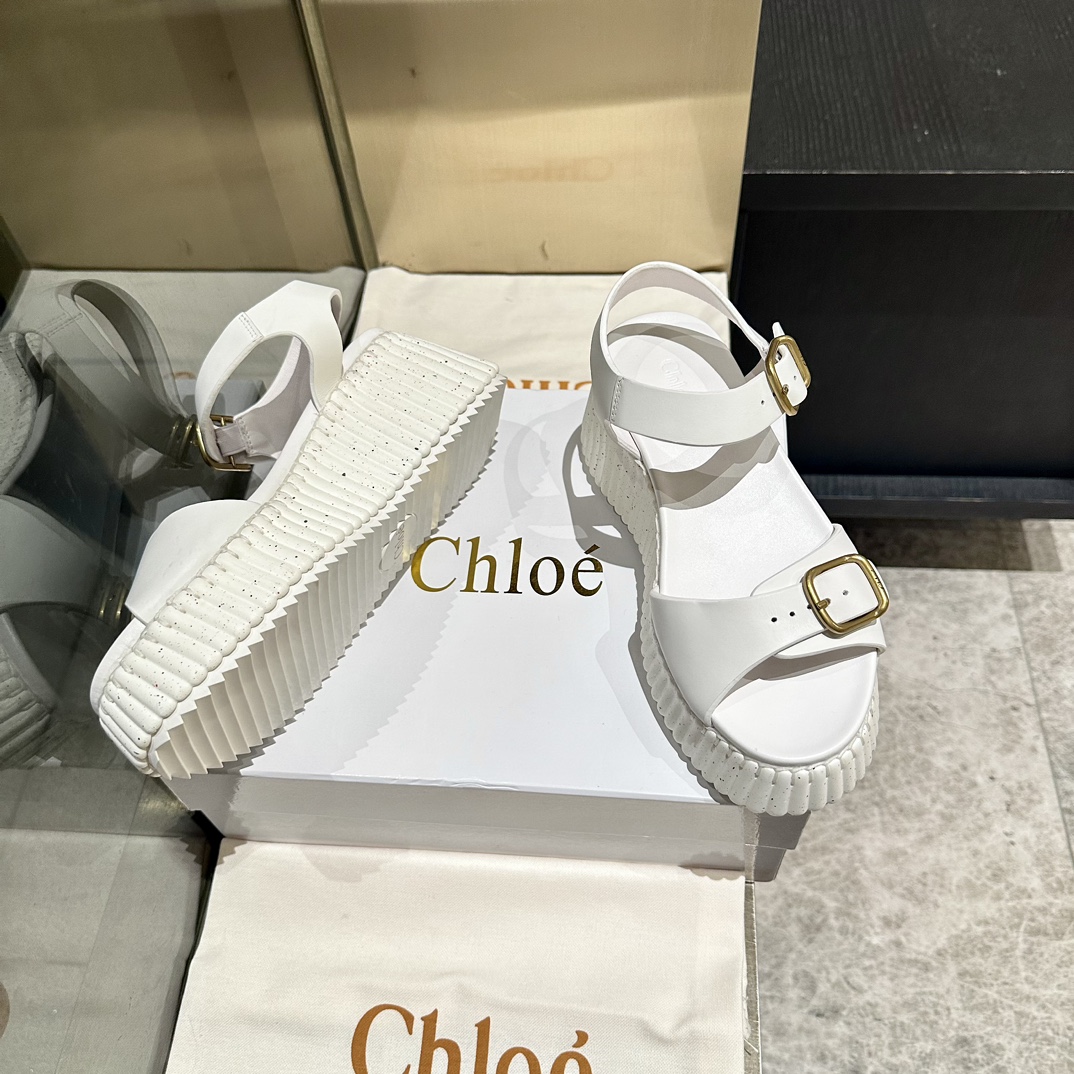 Chloé Women's White Leather Stitching Platform Sandals Size 35-40 8 i1746252126 451 6