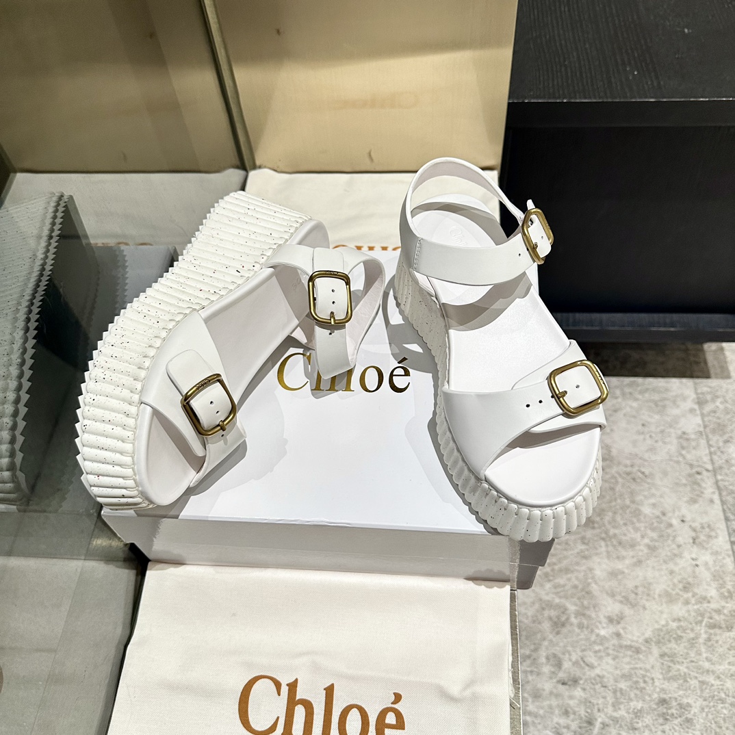 Chloé Women's White Leather Stitching Platform Sandals Size 35-40 9 i1746252126 4524 7