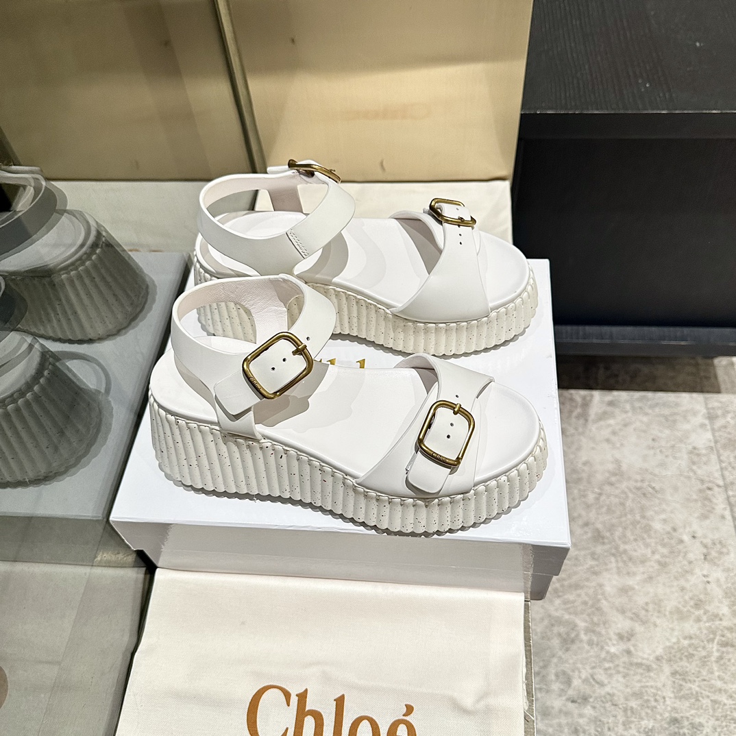 Chloé Women's White Leather Stitching Platform Sandals Size 35-40 4 i1746252126 6843 1