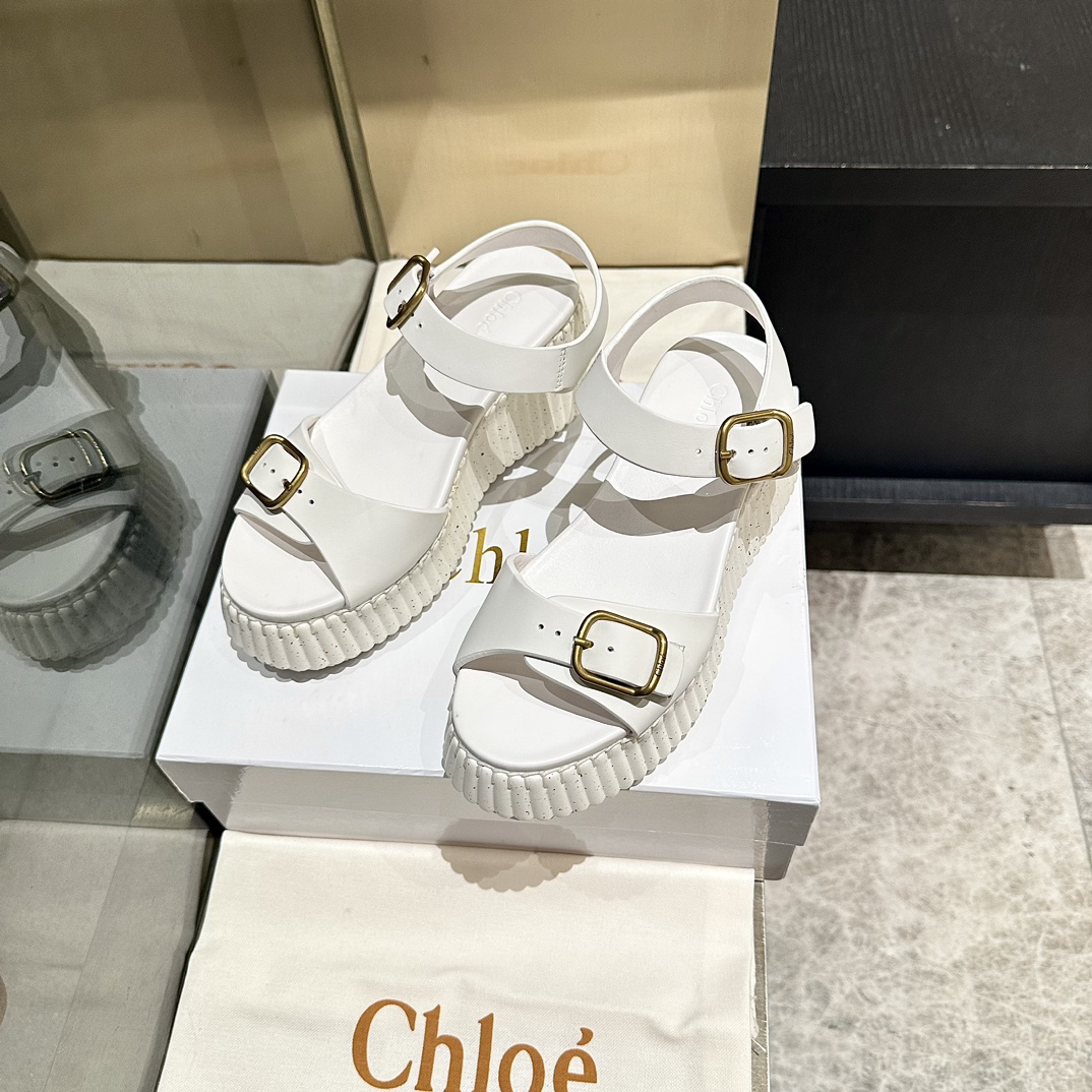 Chloé Women's White Leather Stitching Platform Sandals Size 35-40 5 i1746252126 7512 3