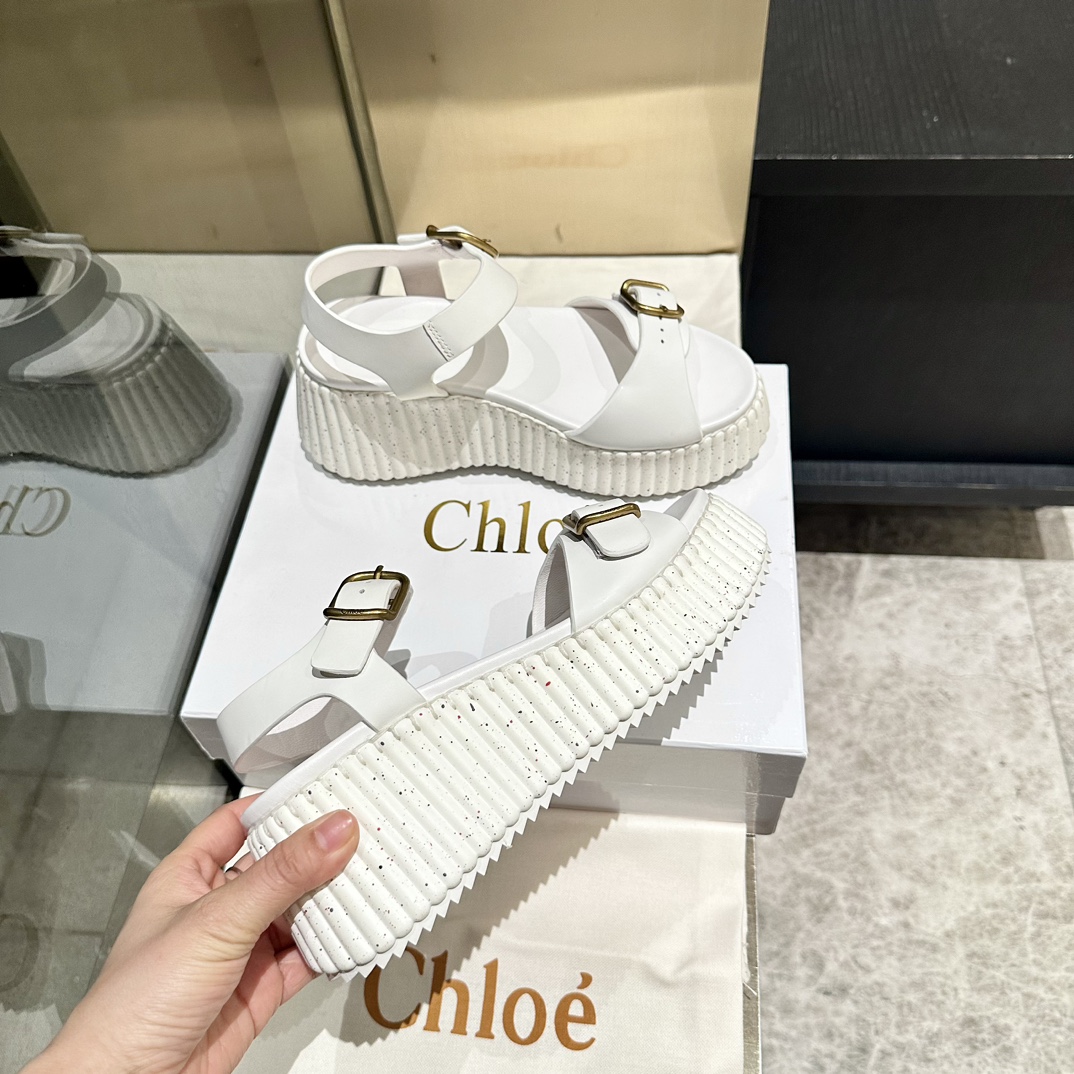Chloé Women's White Leather Stitching Platform Sandals Size 35-40 1 Chloé Women's White Leather Stitching Platform Sandals Size 35-40