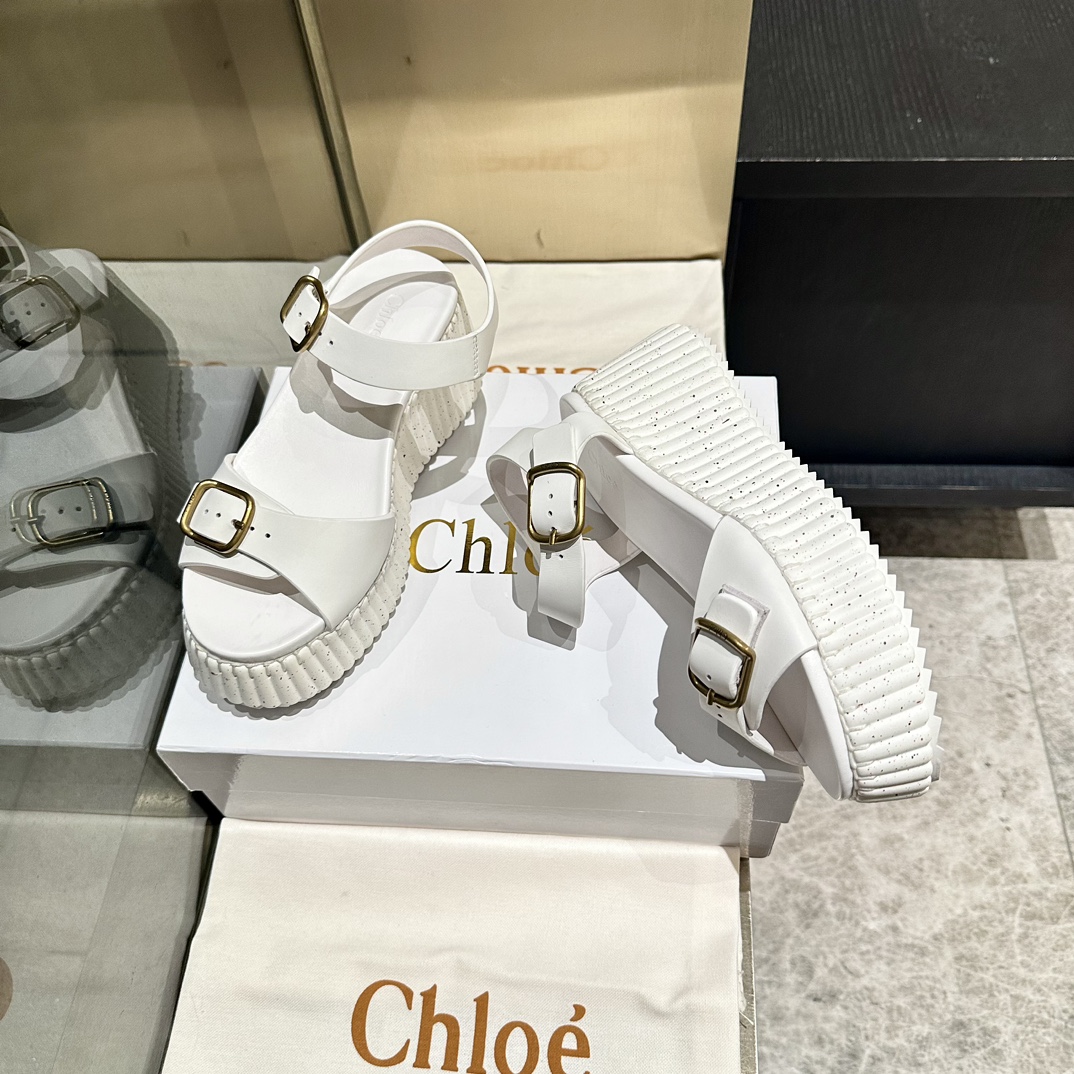 Chloé Women's White Leather Stitching Platform Sandals Size 35-40 6 i1746252126 8978 4