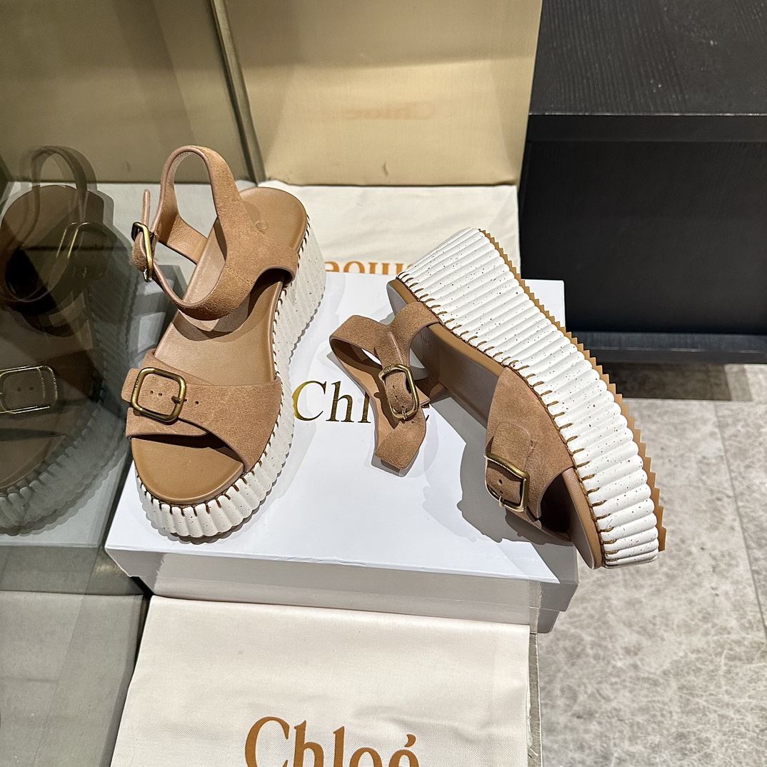 Chloé Women's Tan 'Woody' Heeled Sandals Leather Size 35-40 7 i1746252159 4399 4