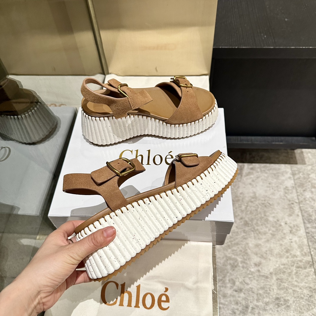Chloé Women's Tan 'Woody' Heeled Sandals Leather Size 35-40 5 i1746252159 827 2