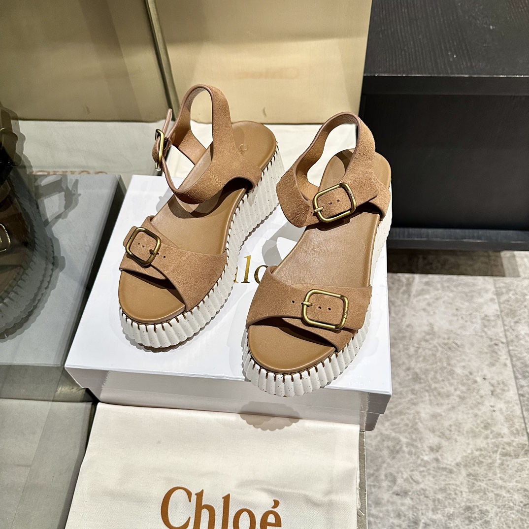 Chloé Women's Tan 'Woody' Heeled Sandals Leather Size 35-40 6 i1746252159 9550 3