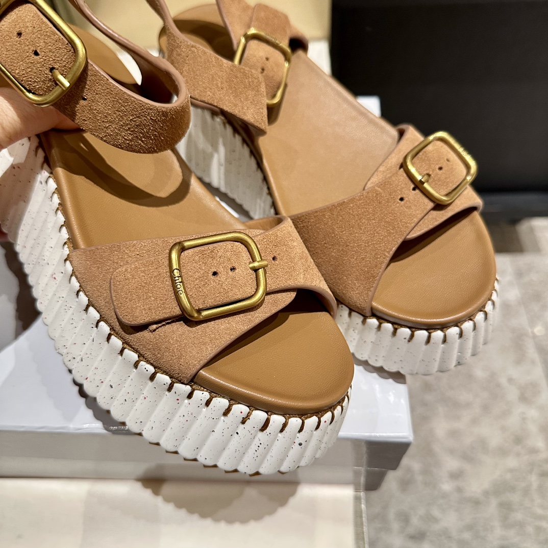 Chloé Women's Tan 'Woody' Heeled Sandals Leather Size 35-40 10 i1746252159 966 7