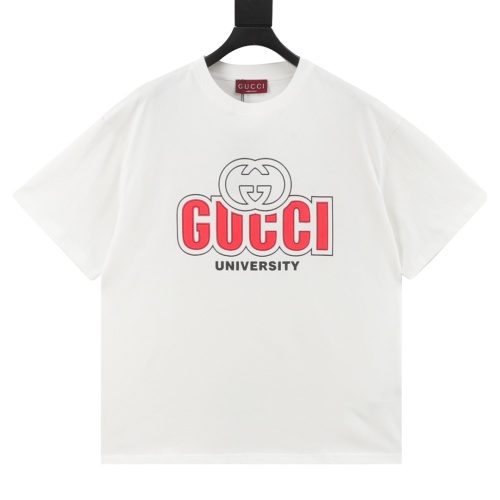 Gucci University Print Cotton T-Shirt - Short Sleeve, Round Neck, Unisex
