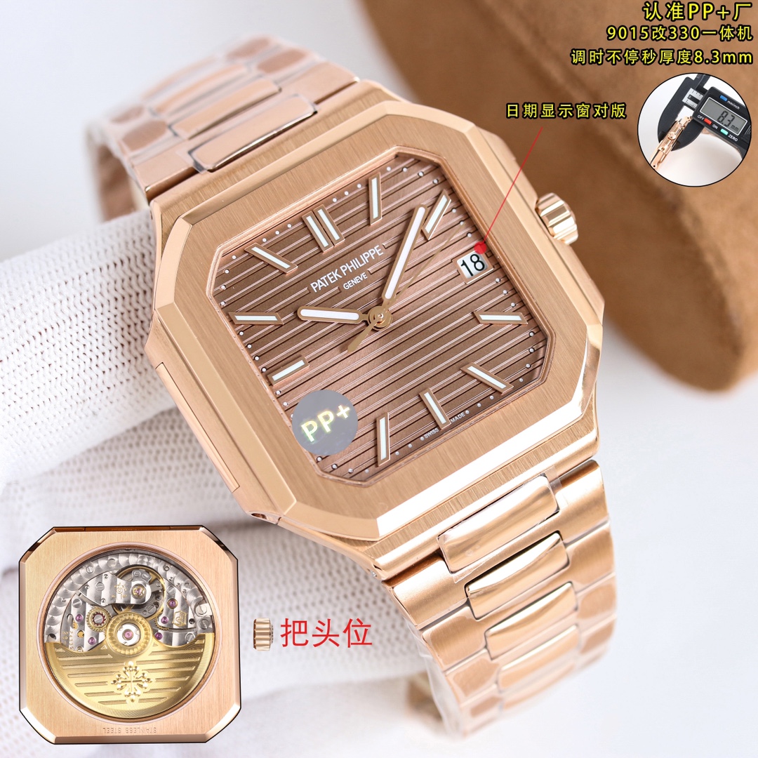 NO:149290,PPFactory adjusts continuously, and recognizes the balance movement with a thickness of 8.3mm. Patek Philippe launches a new series of CUBITUS 5821 watch. Highlights and features 1 movement: equipped with a custom modified Cal.26-SC all-in-one machine, adjusts continuously, and adjusts continuously, and the balance wheel position is the same as the genuine product, and is automatically winded movement. 2 steel belt: 316L custom-grade ergonomic strap, new buckle style. 3 case: 45 mm in size, only 8.3mm in thickness, which is the diagonal length of the case (i.e. 10 points to 4 points). Because the case is approximately square, the width of the upper and lower sides will be smaller than this value, so the visual effect is not very large. In terms of matching, 5821 is a sports-style watch, and it can be used in daily formal wear and casual styles.  Produced by PPFactory: craftsmanship spirit, focus on quality, please be aware of the details, patek philippe19860909PPFactory调时不停秒,认准对版摆轮机芯,厚度8.3mm.百达翡丽重磅推出新系列CUBITUS 5821腕表 亮点特色1机芯:搭载定制改Cal.26- SC一体机,调时不停秒,调时不停秒,摆轮位置均与正品一致,自动上链机芯.2钢带:316L定制级人体工程学表带,新扣款式.3表壳:尺寸45毫米厚度仅8.3mm,为表壳对角线长度(即10点位至4点位),因为表壳近似于方形,上下边的宽度会小于这一数值,所以视觉效果并不是很大. 搭配上,5821属于运动风格腕表,日常搭配正装和休闲风格也可以. PPFactory出品:匠工精神,专注品质,请认准细节,,patek philippe,Watch