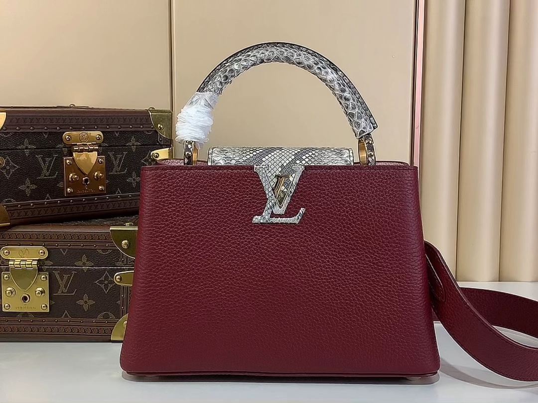 【Capucines bb手袋 】m22876 酒红色（蛇盖）视频参考