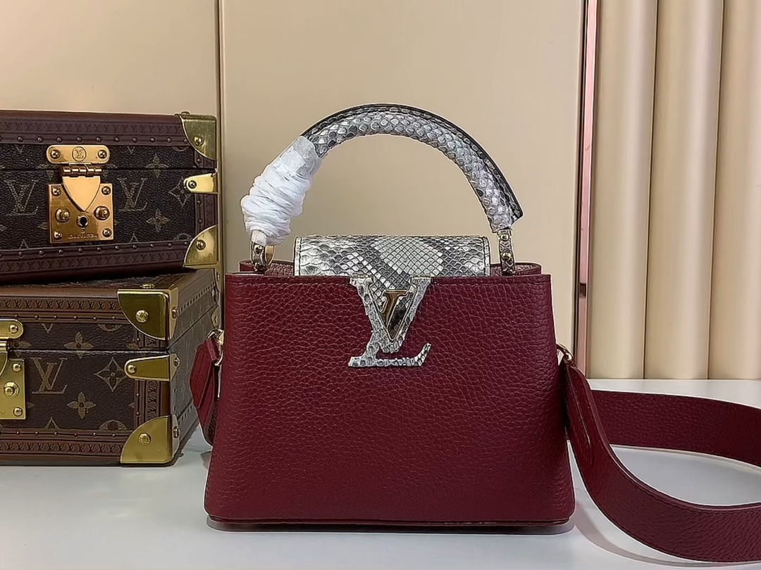 【Capucines mini 手袋 】m22876 酒红色（蛇盖）视频参考