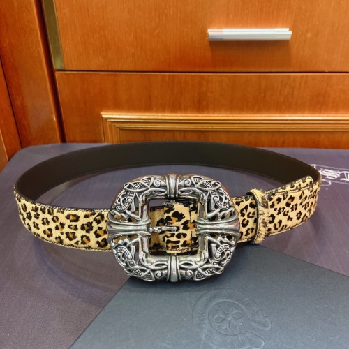 Chrome Hearts Celtic Double Dragon Leopard Print Belt in Silver & Brass