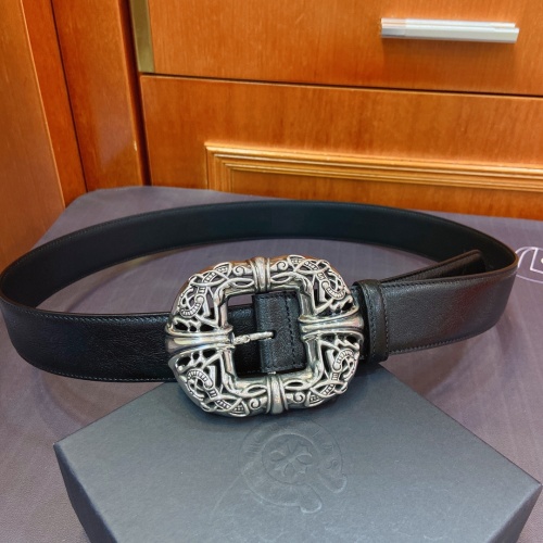 Chrome Hearts Celtic Double Dragon Belt Buckle In Silver & Black Leather 1 Chrome Hearts Celtic Double Dragon Belt Buckle In Silver & Black Leather