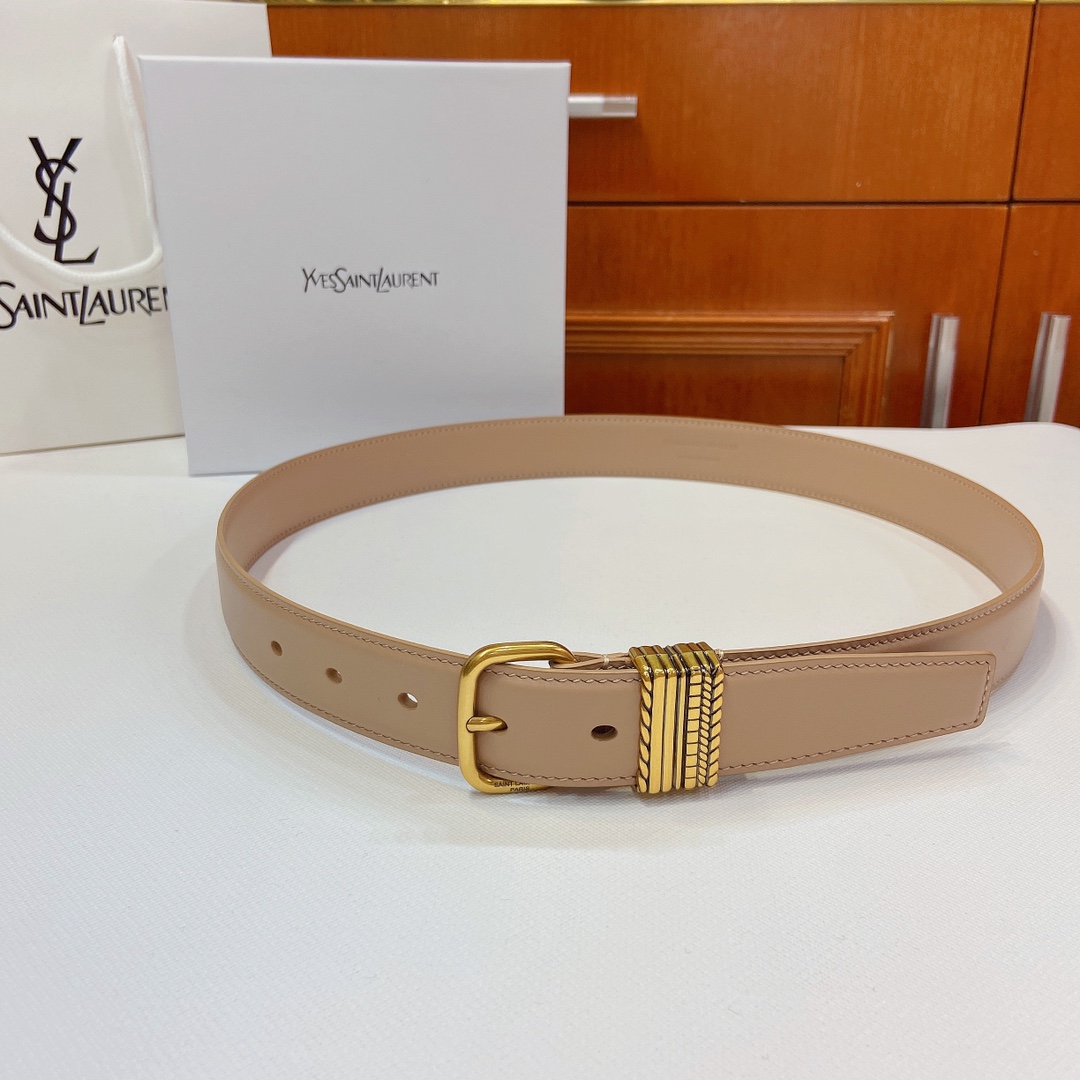 Metallic Claustro-Colored Belt from SAINT LAURENT PARIS with Metal Fold Detail - 图片 1