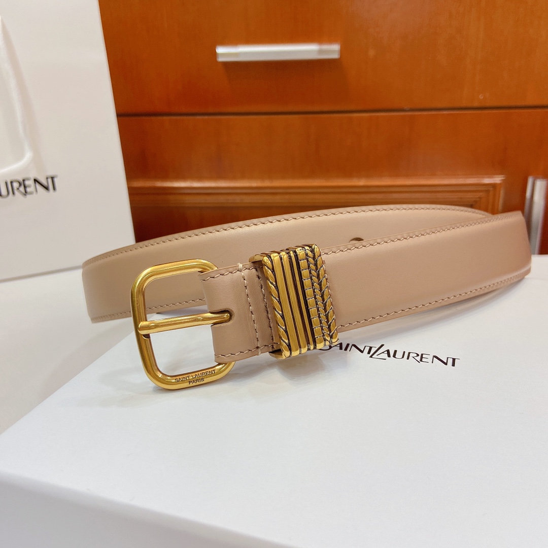 Metallic Claustro-Colored Belt from SAINT LAURENT PARIS with Metal Fold Detail - 图片 4