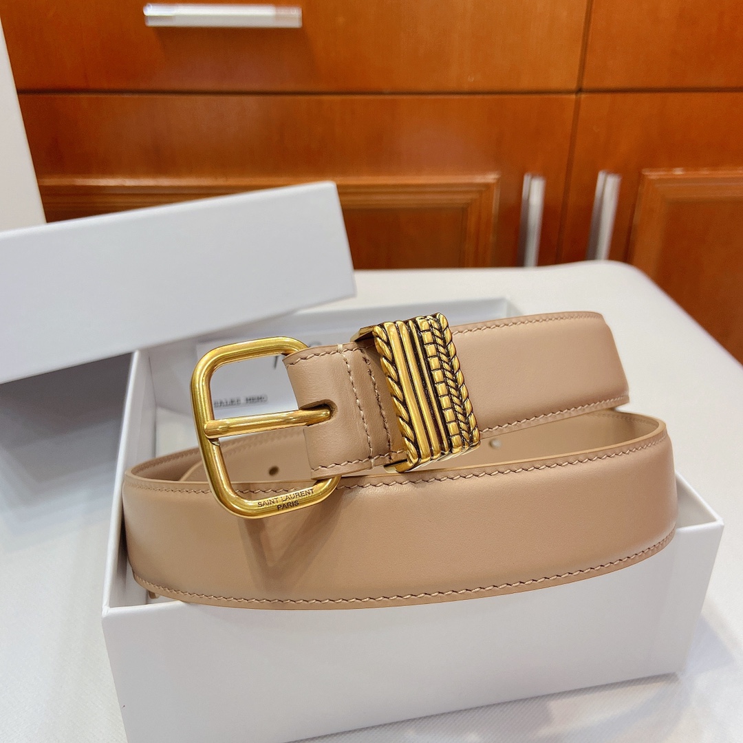 Metallic Claustro-Colored Belt from SAINT LAURENT PARIS with Metal Fold Detail - 图片 5