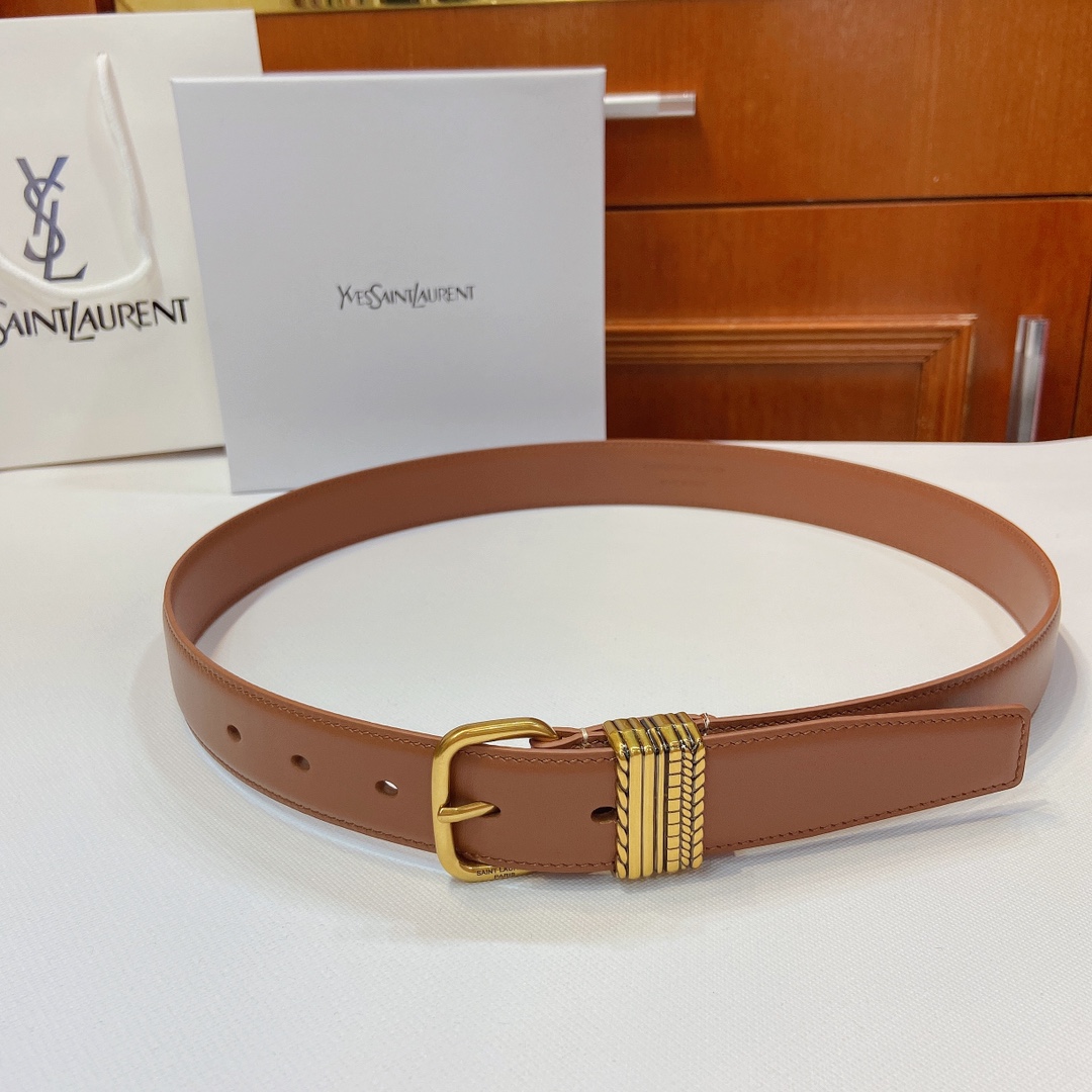 San Roland YSL Narrow Belt Purchase: 3cm Metal Fold, SAINT LAURENT PARIS Sign