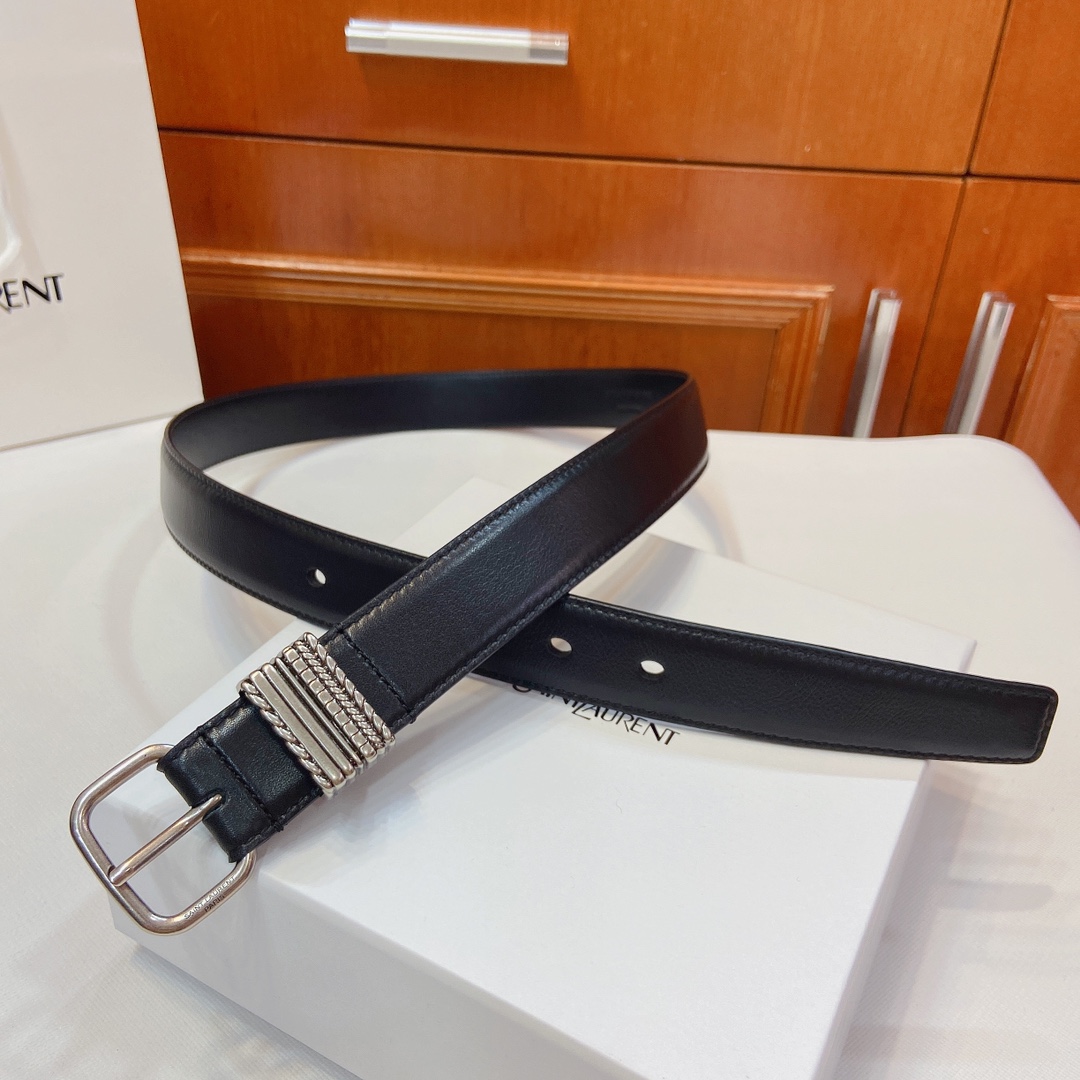 Saint Laurent Paris Metal Belt: Claustro-Coloured Narrow Band with Textured Metal Fold - 图片 3
