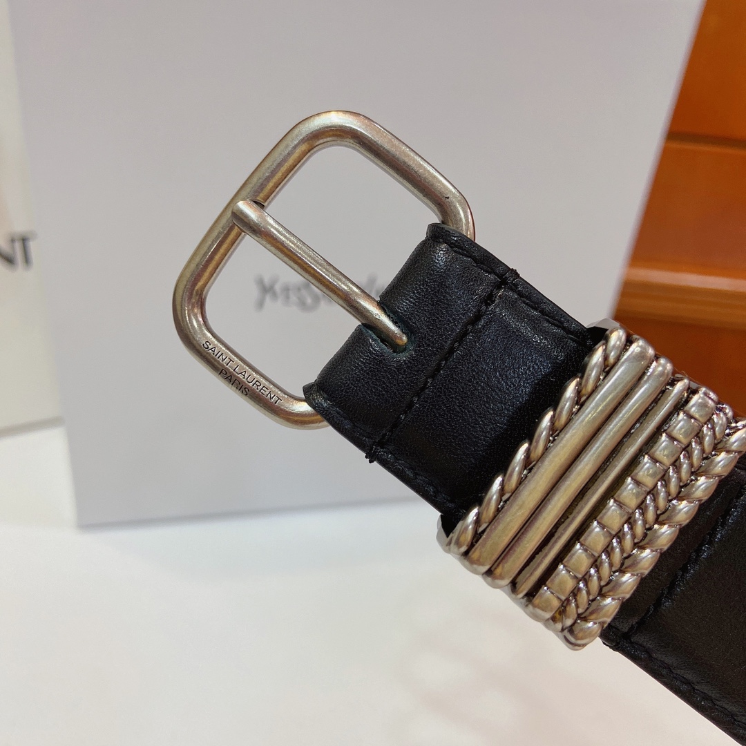 Saint Laurent Paris Metal Belt: Claustro-Coloured Narrow Band with Textured Metal Fold - 图片 2