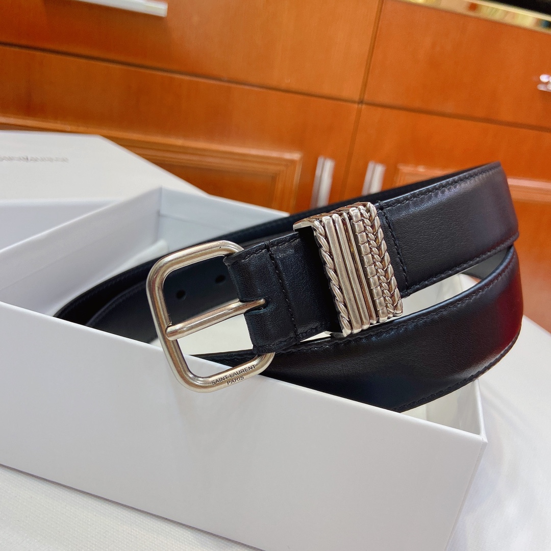 Saint Laurent Paris Metal Belt: Claustro-Coloured Narrow Band with Textured Metal Fold - 图片 6