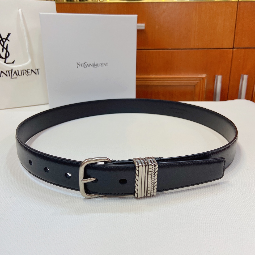 Saint Laurent Paris Metal Belt: Claustro-Coloured Narrow Band with Textured Metal Fold - 图片 1