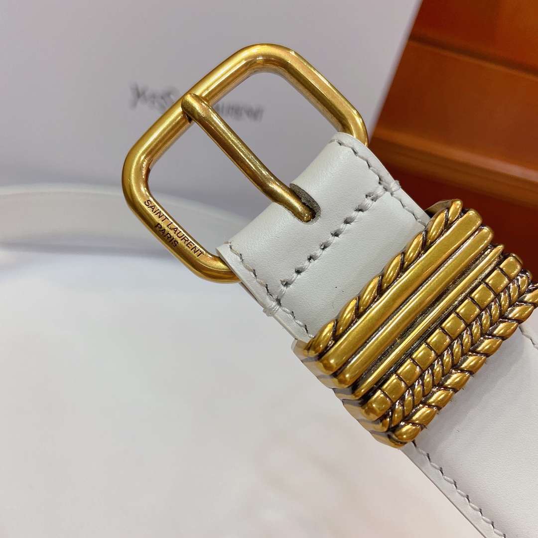 San Roland YSL Narrow Belt Purchase with Metal Fold and SAINT LAURENT PARIS Sign - 图片 2