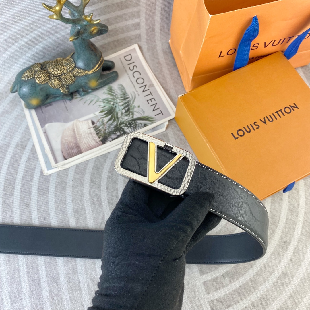 LV💕 特种皮腰带系列 ，原厂五金精品不锈钢扣，手感柔软舒适 宽3.8CM。