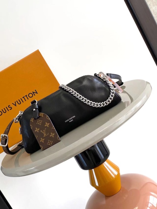 Louis Vuitton Vibe Pochette Leather Crossbody Bag with Chain Strap