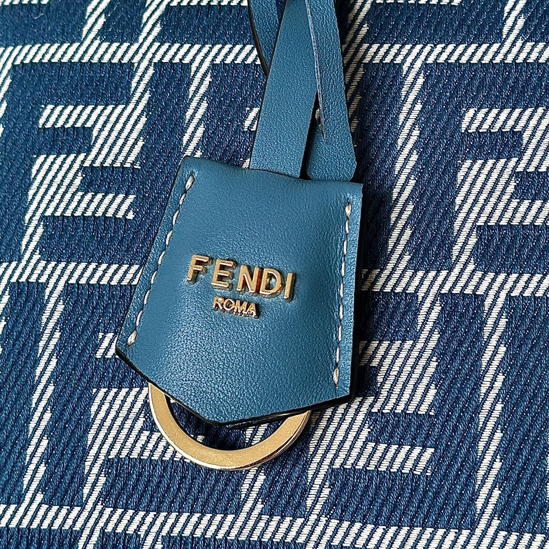 Fendi Boston Bag - Blue Denim Jacquard with FF Logo, Adjustable Strap 6 i1746434830 1827 4