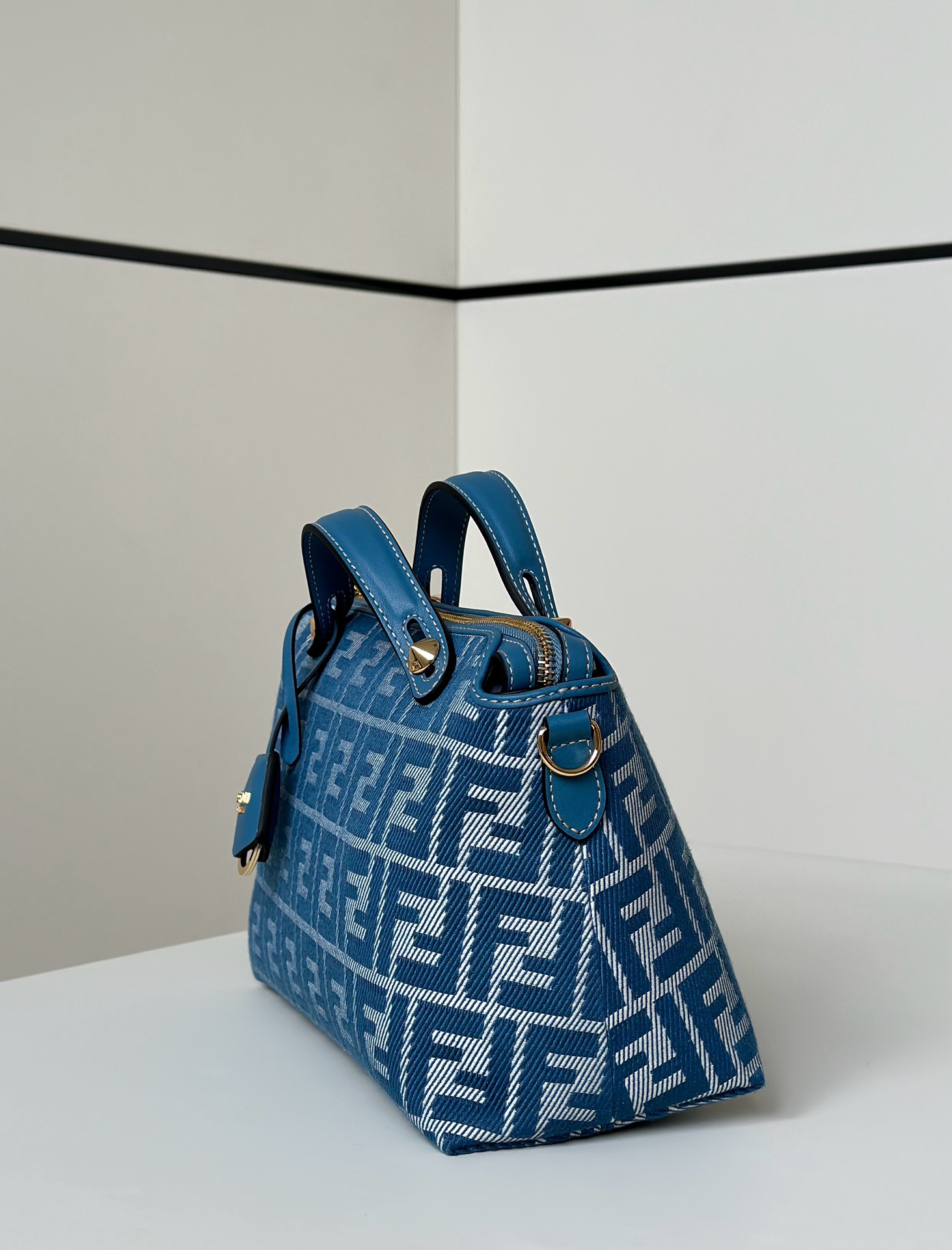 Fendi Boston Bag - Blue Denim Jacquard with FF Logo, Adjustable Strap 4 i1746434830 7261 2