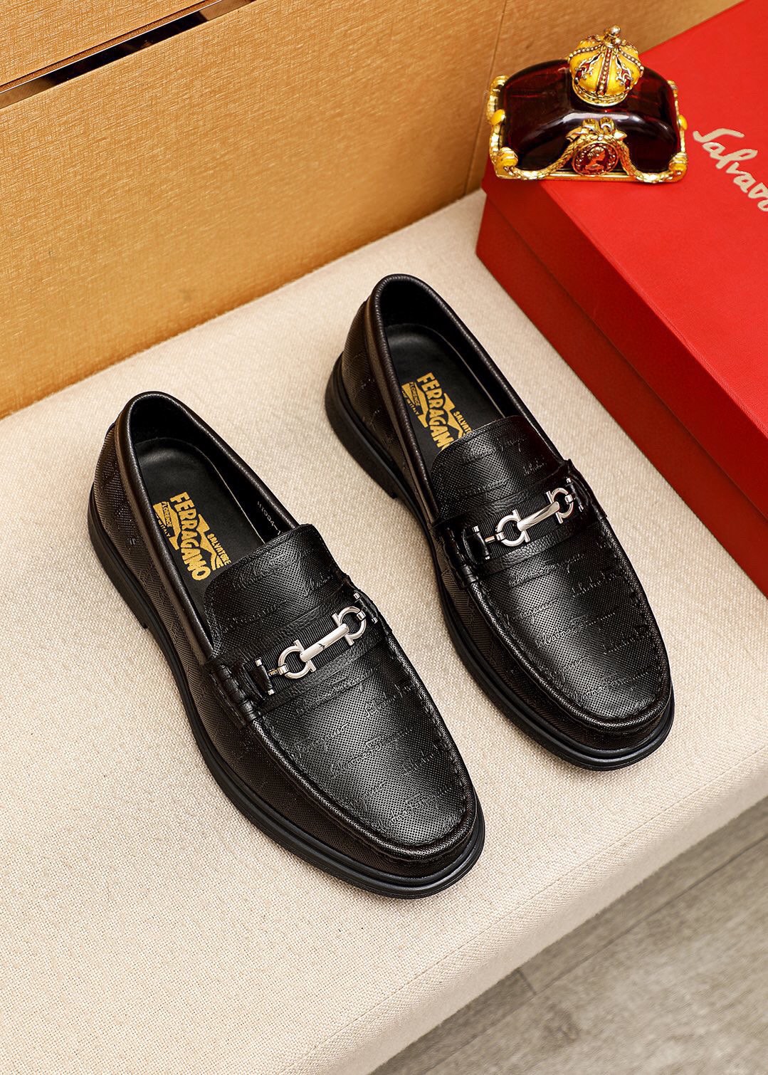 Salvatore Ferragamo Men's Leather Loafers with Iconic Buckle Detail 1 Salvatore Ferragamo Men's Leather Loafers with Iconic Buckle Detail