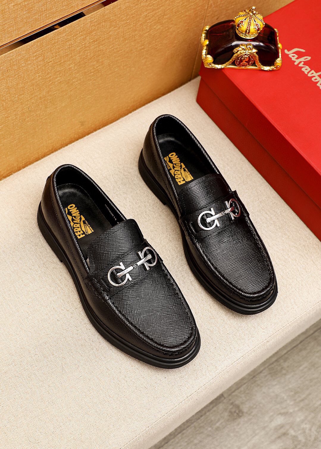 Salvatore Ferragamo Men's Leather Loafers with Iconic Gancini Buckle 1 Salvatore Ferragamo Men's Leather Loafers with Iconic Gancini Buckle