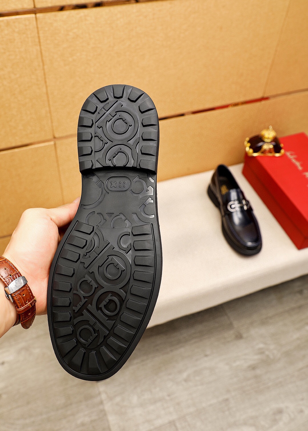 Salvatore Ferragamo Men's Leather Loafers with Metal Buckle, Black 10 i1746492853 8440 8