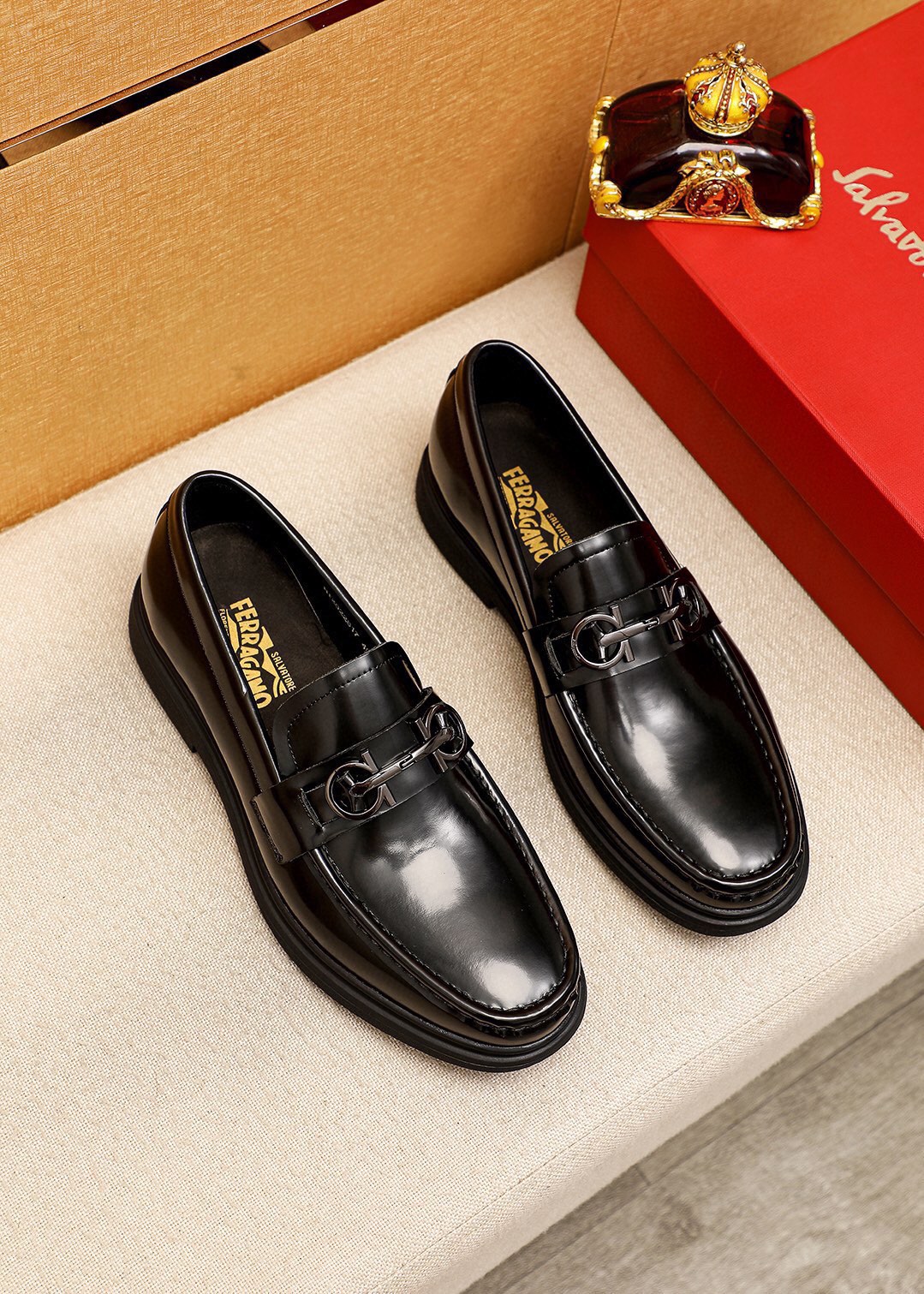 Ferragamo Men's Leather Loafers with Metal Buckle, Sizes 38-44 1 Ferragamo Men's Leather Loafers with Metal Buckle, Sizes 38-44