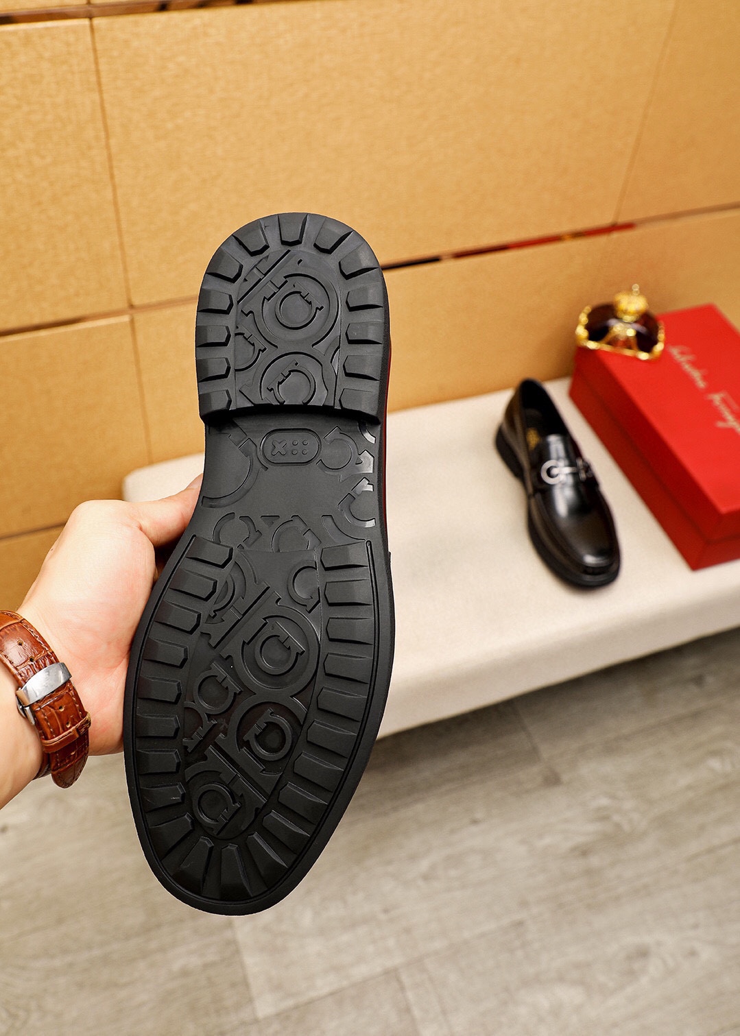 Ferragamo Men's Leather Loafers with Metal Buckle, Sizes 38-44 10 i1746492885 8668 8